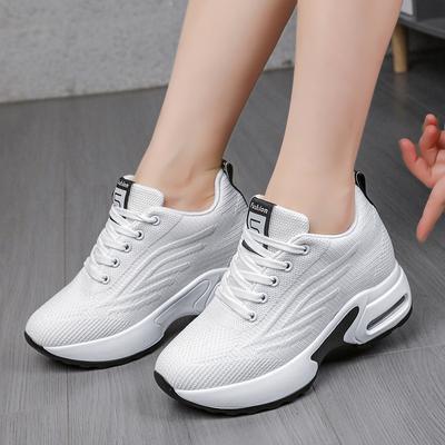 Autumn New Mesh Breathable Invisible Inner Height Increase Women's Shoes Casual Platform Sports Shoes Women's Single Shoes White
