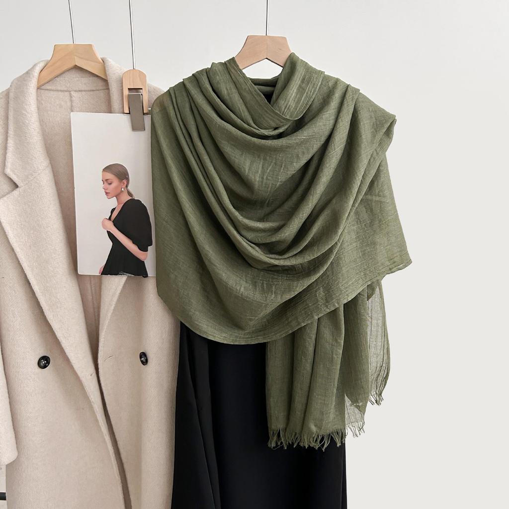 Artistic Cotton and Linen Scarf - Solid Color, Japanese & Korean Style, Women's Shawl for Air-Conditioned Rooms, Outerwear, Sun Protection
