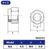 50-Piece M4 Hex Lock Nuts, Nylon Lock Nuts, 4mm Height, 6.8mm Hex Width, 403 Stainless Steel, Nylon Insert Self-Locking