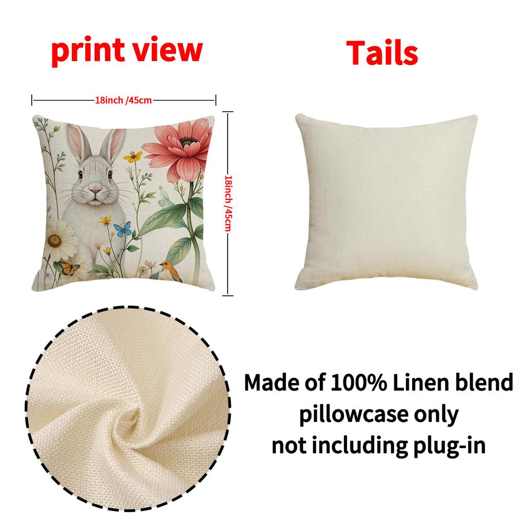 Easter Letter Print Pillowcase Plant Flower Holiday Decoration Square Pillowcase Cute Rabbit Pillow