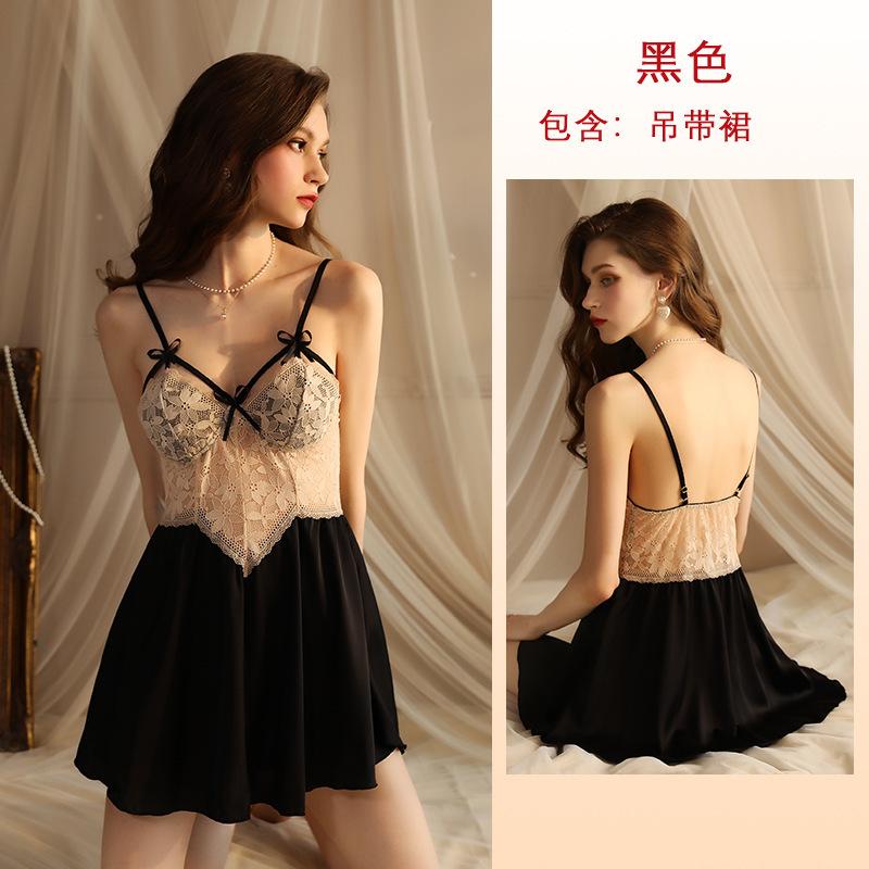 Multi-Style Pure Desire Lace Nightgown V Mesh Patchwork Satin Skin-Friendly Cami Loungewear Versatile Seductive Sleepwear with Diverse Style Options
