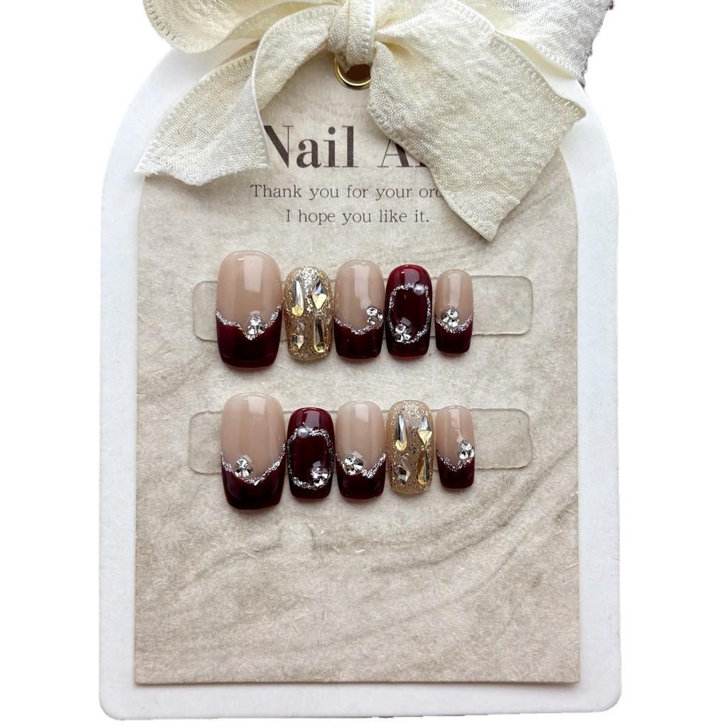 Transparent Artificial Nail Shining Diamond Short Style Sweet Wearable Manicure