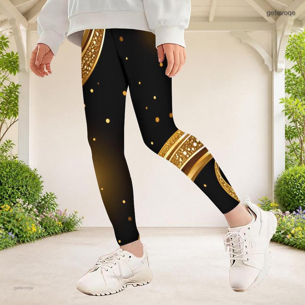 Girls Full Length Fitted Floral Printed Yoga Leggings Stretch Waist