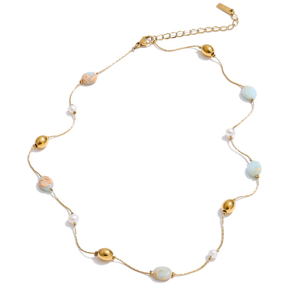 Eetit 2026 Агатолит Натуральный Жемчуг Каменные Бусины Цепочка Ожерелье Женское Нержавеющая Сталь Весна Лето Ожерелье Водонепроницаемые Украшения золотой