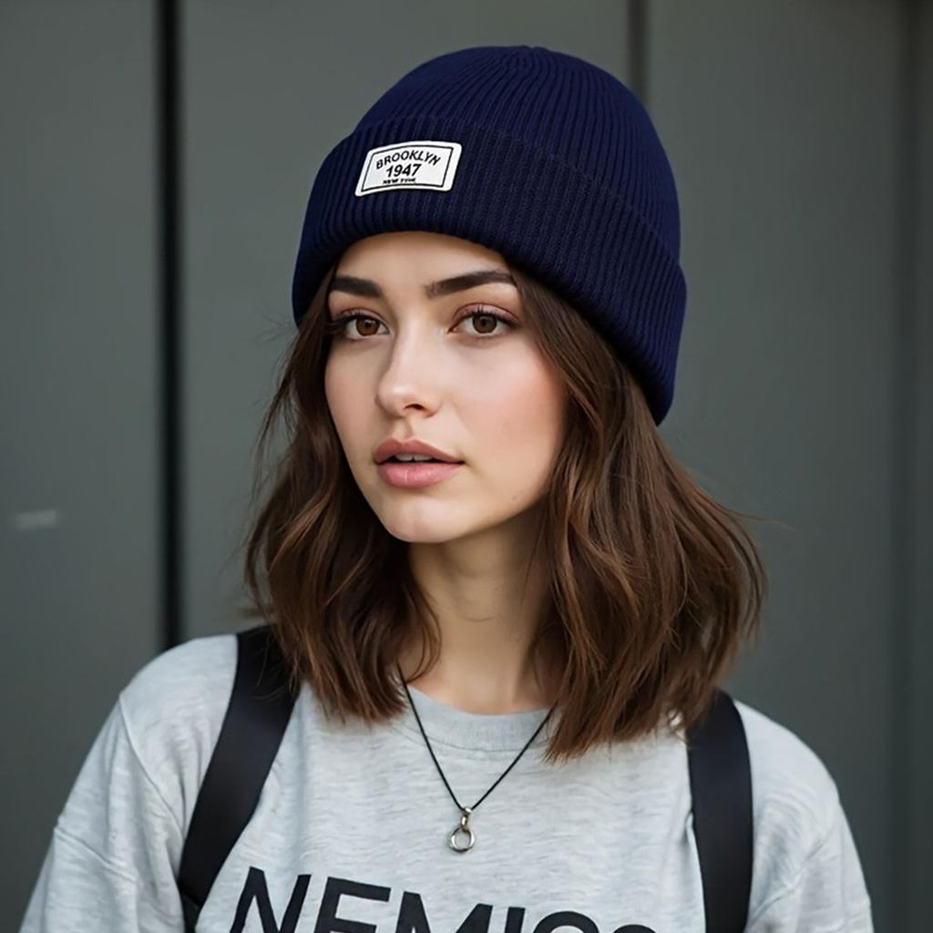 Winter Docker Cap for Women Men Retro Letter Beanie Cap Unisex Solid Color Warm Knitted Wool Pullover Hats