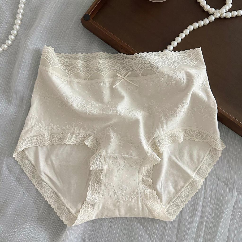 Exquisite Floral French Jacquard Lace-Trim Women's Cotton Panties - Skin-Friendly, Sexy, Hip-Wrapping