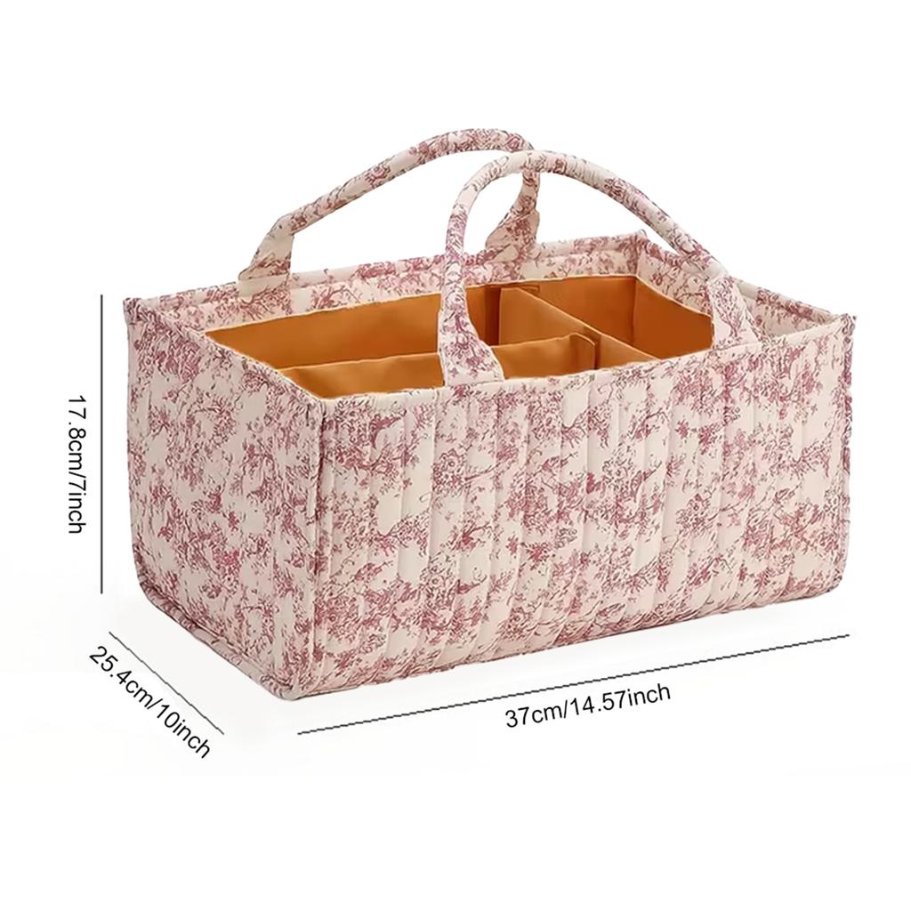 Portable Baby Diaper Caddy Organizer Quilted Floral Foldable with Dividers Nursery Storage Tote for Changing Table Car Travel