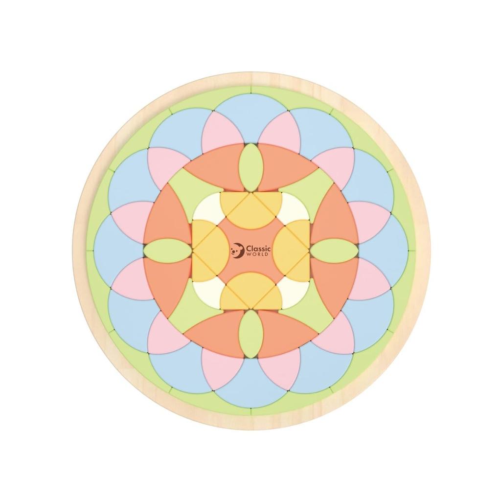 Classic World Flower Blocks Wooden Toys, Mandala Blocks, Colorful Blocks, Wooden Puzzle, Montessori Educational Toy for Kids Ages 3, 4, and 5,