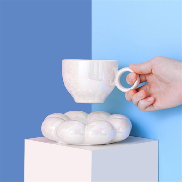 200ml Ceramics Coffee Mugs with Flower Shape Saucers Porcelains Drink Cups Unique Coffee Cups Gift for Women Girlfriend