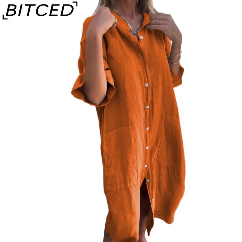 BITCED Women's Fashion Summer Spring Solid Color Print POLO Neck High Waist Casual Dresses