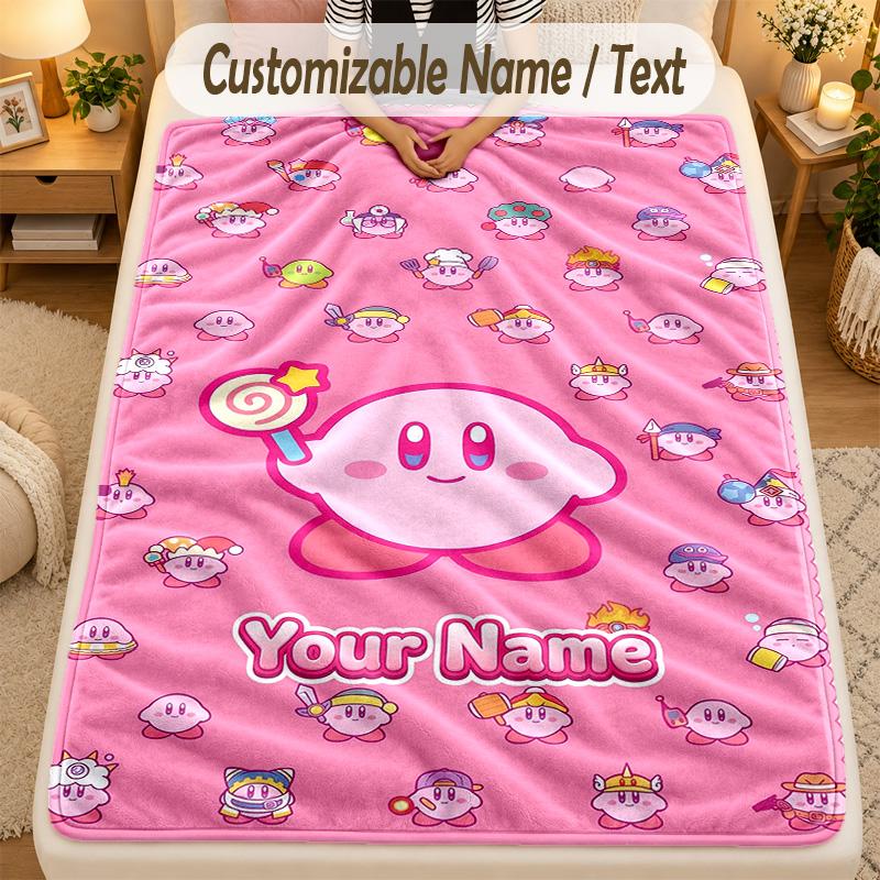 Flannel BlanketKirby Custom Name Text Personalized Soft Warm Throw Blanket Home Decor Gift