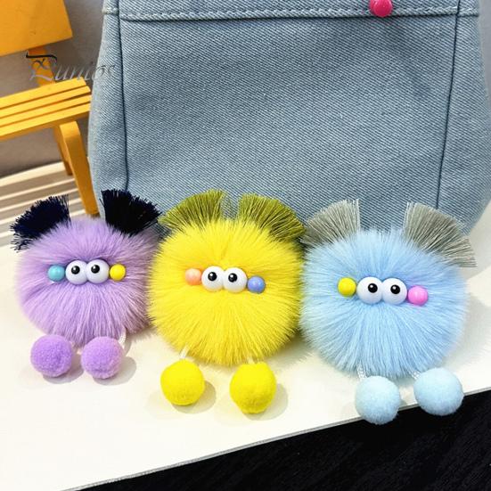 Ball Keychain with Metal Clasp Cartoon Plush Keychain, Fluffy Pompom Clasp, Soft Key Ring Backpacks Handbags Keys Decorative Pendant for Men