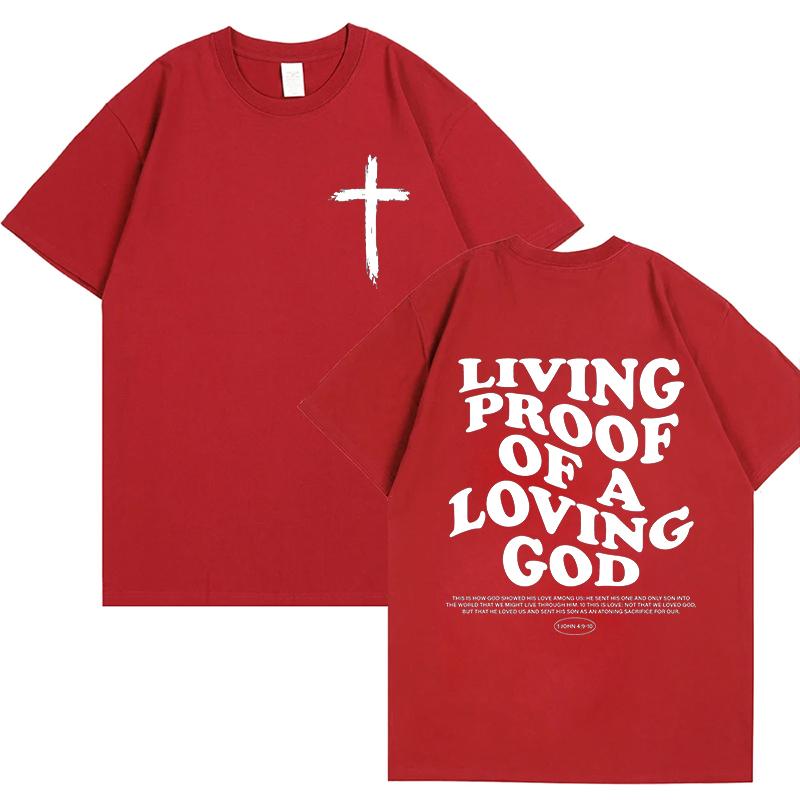 T-shirt da donna con stampa di lettere "Living Proof of A Loving God" Abbigliamento cristiano ispiratore Manica O-collo Vestiti estetici