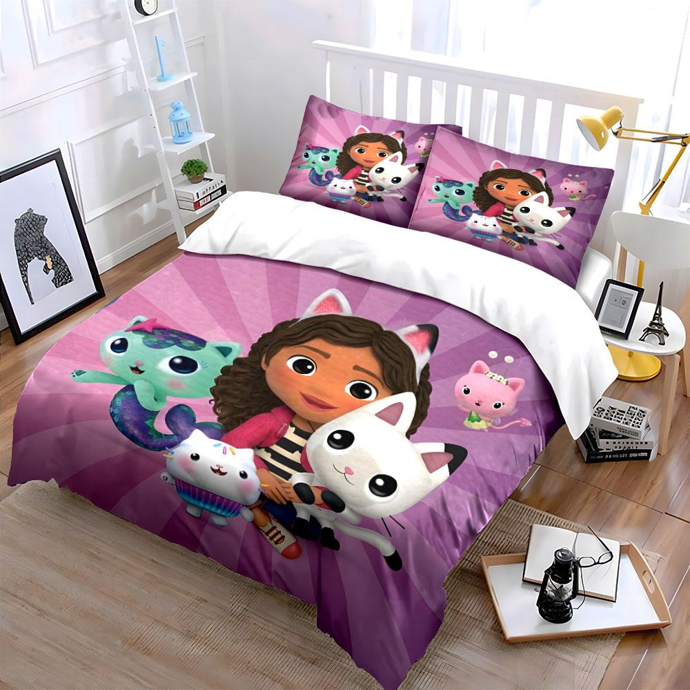 Purple Cat & Girl Bedding Set Bedding Duvet Cover Set Duvet Cover Pillowcases (1 * Duvet Cover 2 * Pillowcases, Without Duvet Insert)