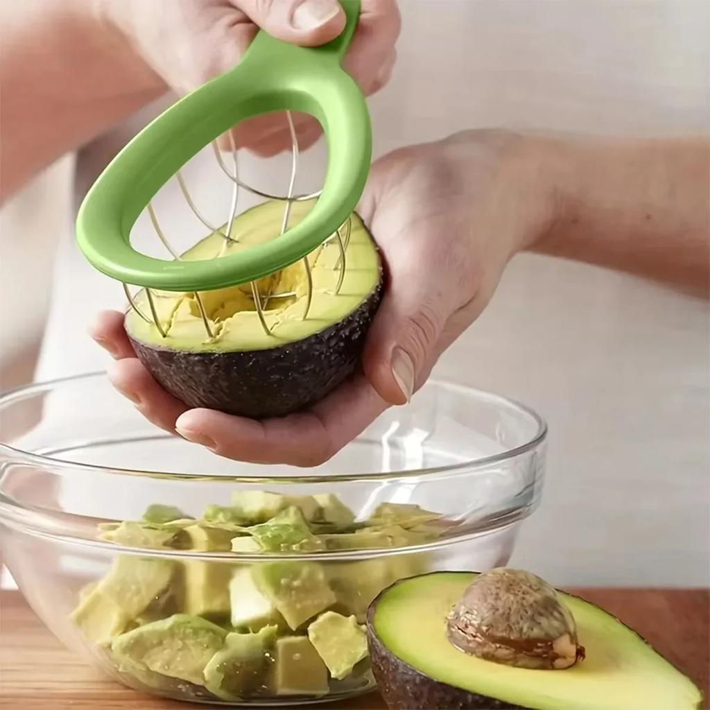 1pc stainless steel avocado cutting set, used for slicing, core digging, and core removal, multifunctional kitchen tool