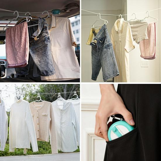 Stendibiancheria Portatile con 10 Pinze, Corda Retrattile Robusta con Manovella, Linea per Asciugare i Vestiti per Bagno, Interni, Esterni, Viaggio