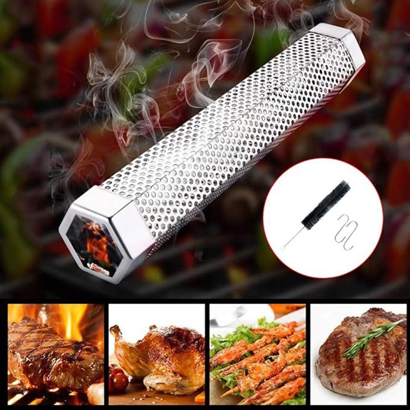 Outdoor Bbq Stainless Steel Smoker Tube Cold Smoke Generator Wood Pellet Smoker Tube Grilling Meat Fish Vegetable Camping Picnic