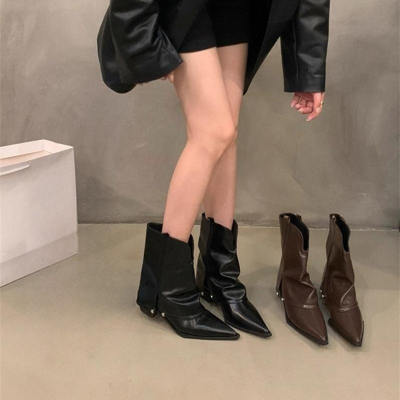 Coarse-cuffed Pointed-toe Boots - New Styles for Autumn and Winter, Short Boots, Unique Vintage Women's Shoes