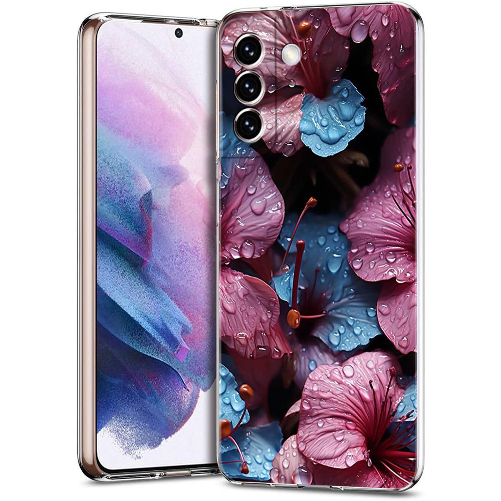 Phone Case For Samsung Galaxy S24 Ultra S23 FE S22 S20 S21 5G S10 S9 Plus S10E S8 Silicone Clear Beauty Flowers Leaves Cover