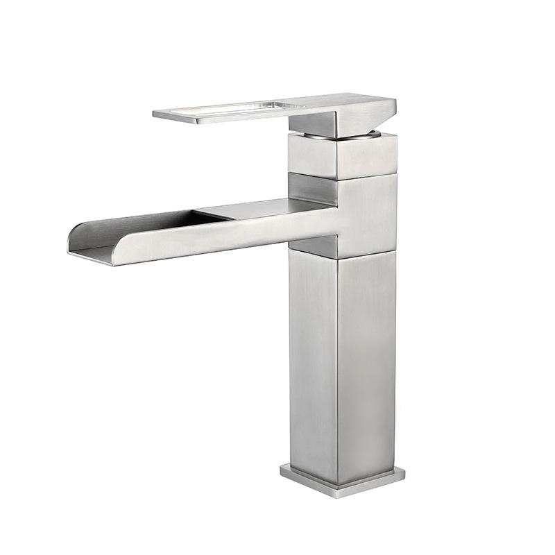 304 Stainless Steel Waterfall Bathroom Basin Faucet Single Hole Single Handle Hot And Cold Mixed Faucets Rotation Sink Tap