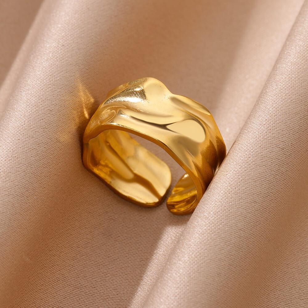 Stainless Steel Chunky Wide Rings For Women Vintage Gold Color Geometric Open Finger Ring Fashion Minimalist Jewelry Gift Femme