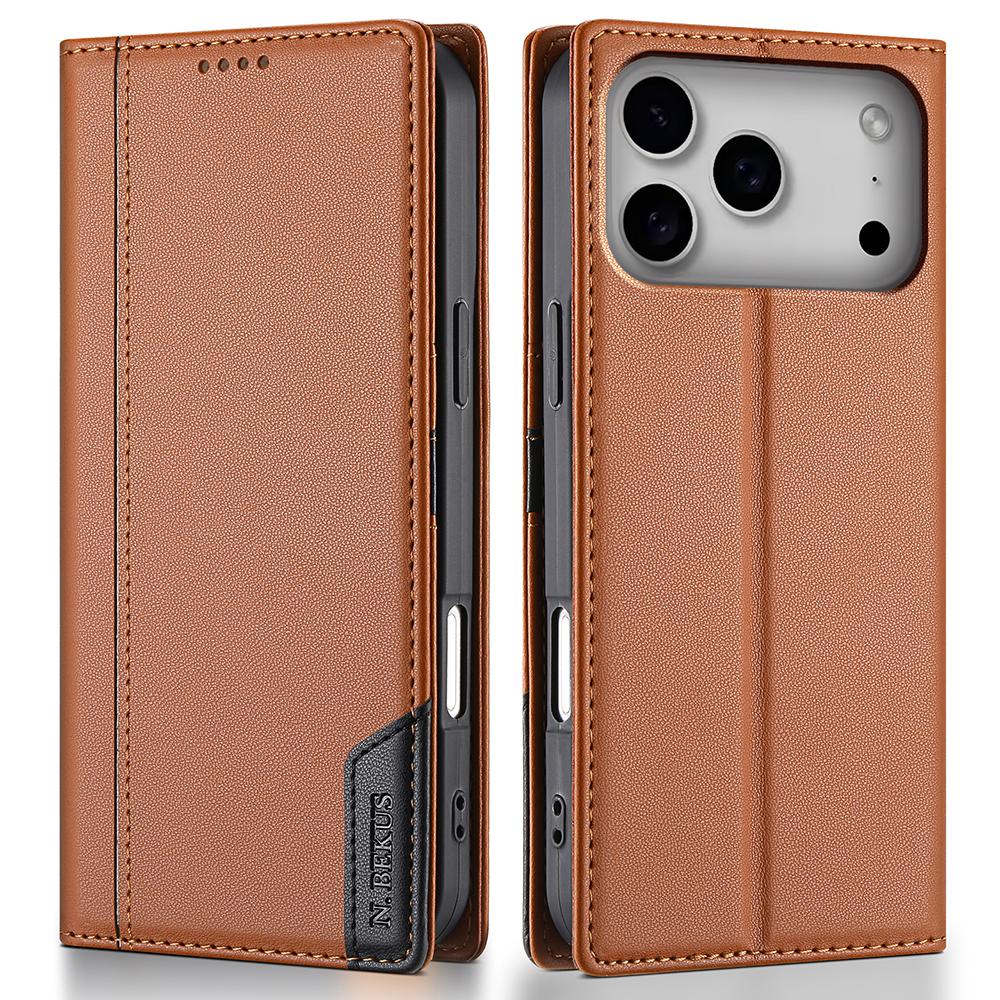 N.BEKUS P3 For iPhone 17 Pro Max Case RFID Blocking Wallet Stand PU Leather Flip Phone Cover