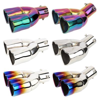 Universal Car Accessories Heart Shape Style Stainless Steel Exhaust Tips Muffler Tail Double-Pipe Tube Tips Car Accessories