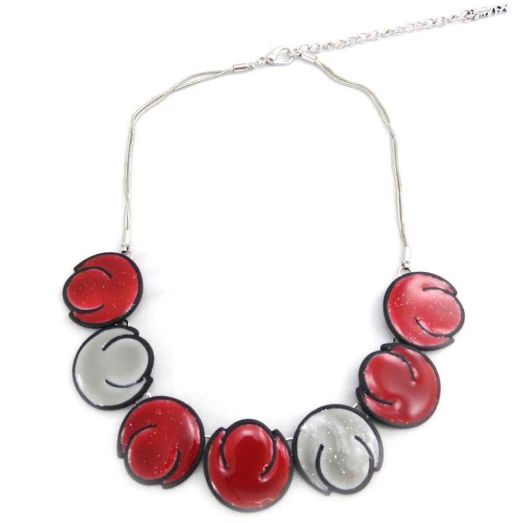 NOA [J4507] - Designer Necklace 'Tulips' Red Gray