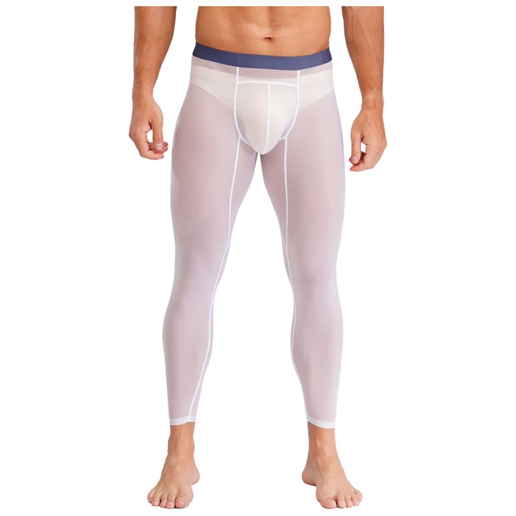 Mens Mesh Leggings See Through Stretchy Pants Elastic Waistband Lightweight Athletic Running Gym Tights