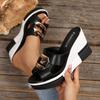 Fashion Women Summer Fashion Sandals Open Toe Wedge Hollow Metal Trend Decorative Versatile Sandals Thick Platform No Slip Shoes Women