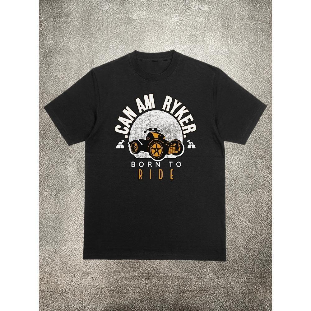 200g Cotton Men s T - Shirt, _CAN AM RYKER Born To Ride_ Theme Pattern, Heat - Transfer Printed, for Daily Casual Wear S чёрный