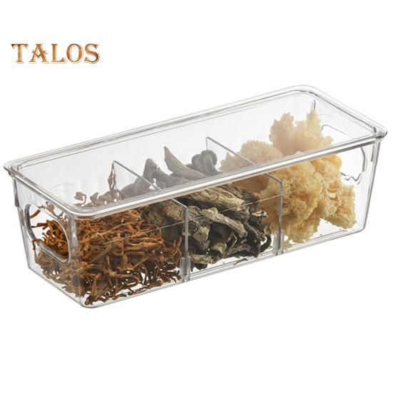 

Ящик для хранения продуктов с нескользящим дном, прозрачный, с ручкой и 2 съемными перегородками, контейнер для овощей, фруктов, холодильник, кладовая, кухонные закуски, приправы, чай S