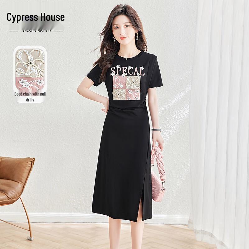 Women s Summer 3D Floral Short Sleeve Split Midi Dress S