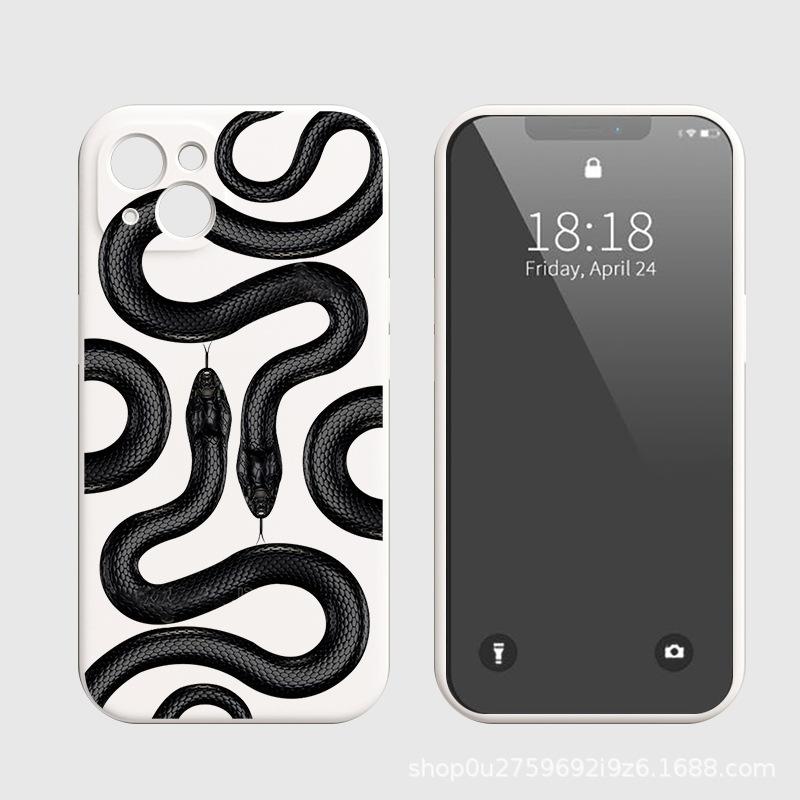 Schwarze Schlange Silikon Handyhülle für iPhone 15, 14, 13, 15 Pro Max, 12, 11, XS, S24, S23 - Frosted Design