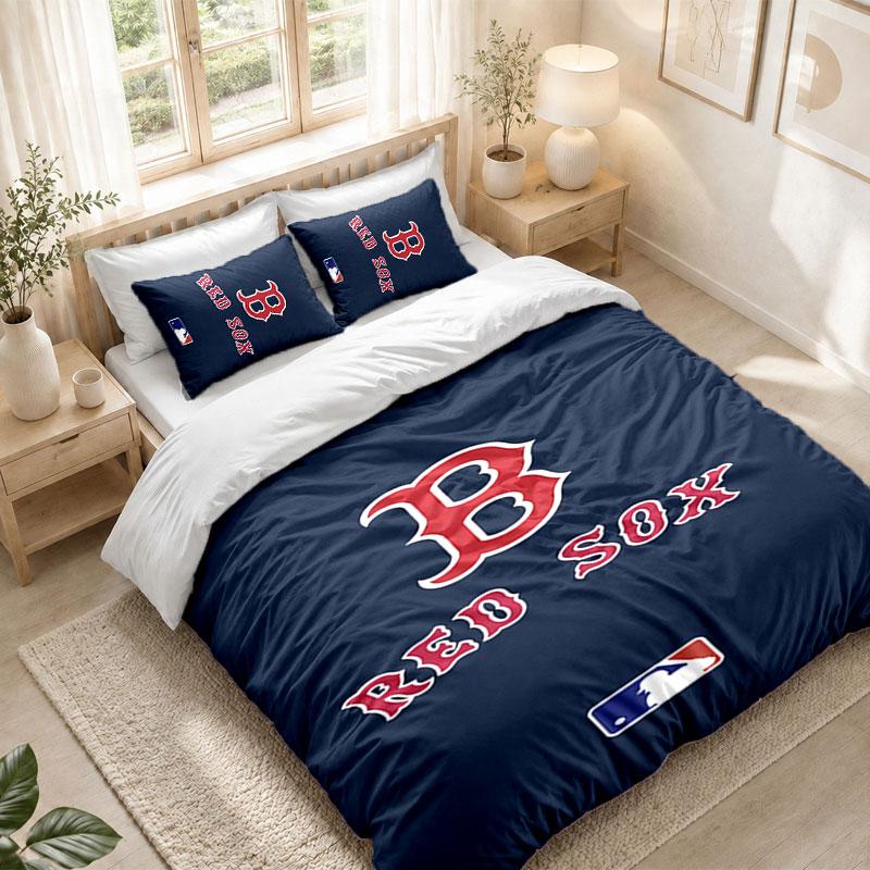 Bedding Set 1 Duvet Cover 2 Pillowcases Boston Red Sox Print Bedroom Home Decoration