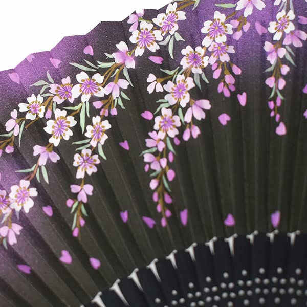 Kimono Doftande Vikfläkt med Svartfärgad Medium Snideri och Design av Hängande Körsbärsblommor [Stilfull Iroha] Dam