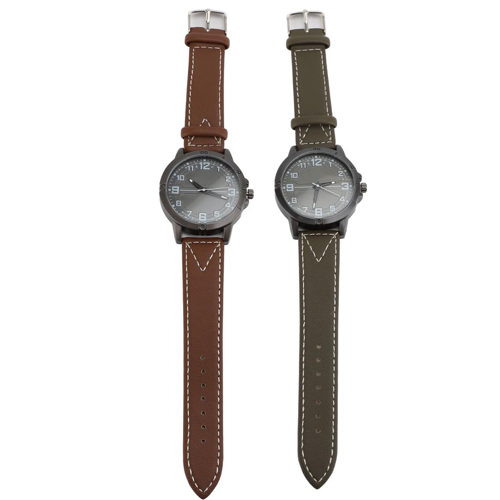 Men Quartz Watch Round Large Dial PU Leather Strap Retro Wristwatch for Daily Life Sports Business P
