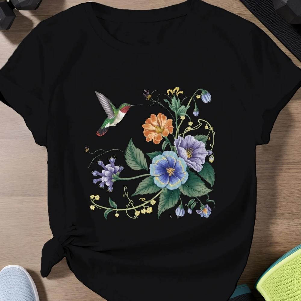 

Short Sleeve Tshirts Women Shirt Stylish Tee Graphic T Top Print Watercolor Flower Trend Fashion Lady Female TShirt S