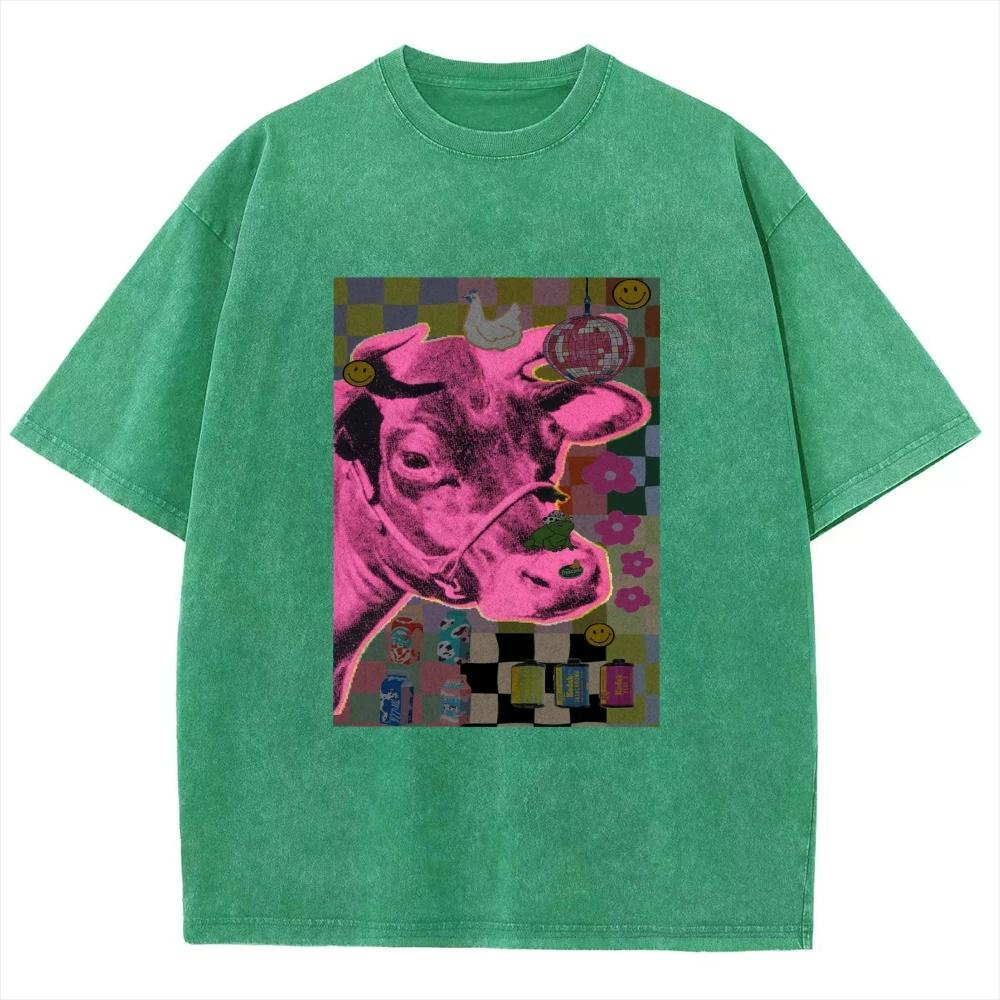 Cool Funny Pink Cow T Shirt Unisex Tees Top Men Women Short Sleeve T-shirt Streetwear Harajuku Graphic Cotton T Shirt