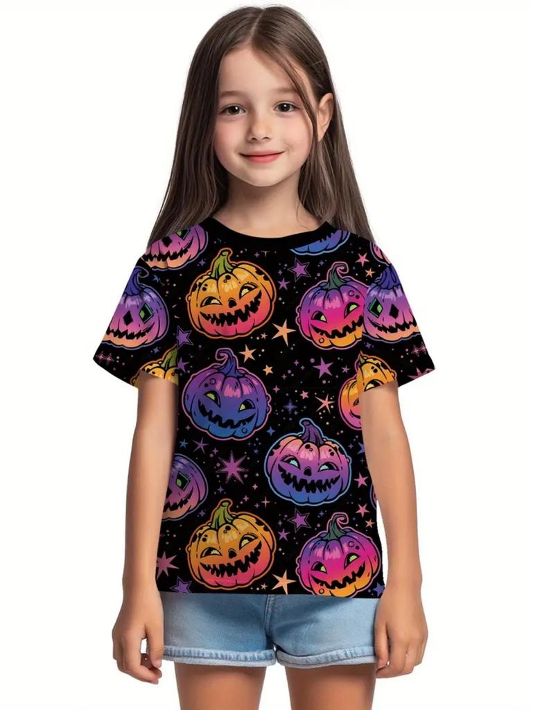 Christmas T-Shirts for Children Fashion Christmas Stocking Print Streetwear Short Sleeved T-Shirt Holiday Cool T-Shirt for Girls