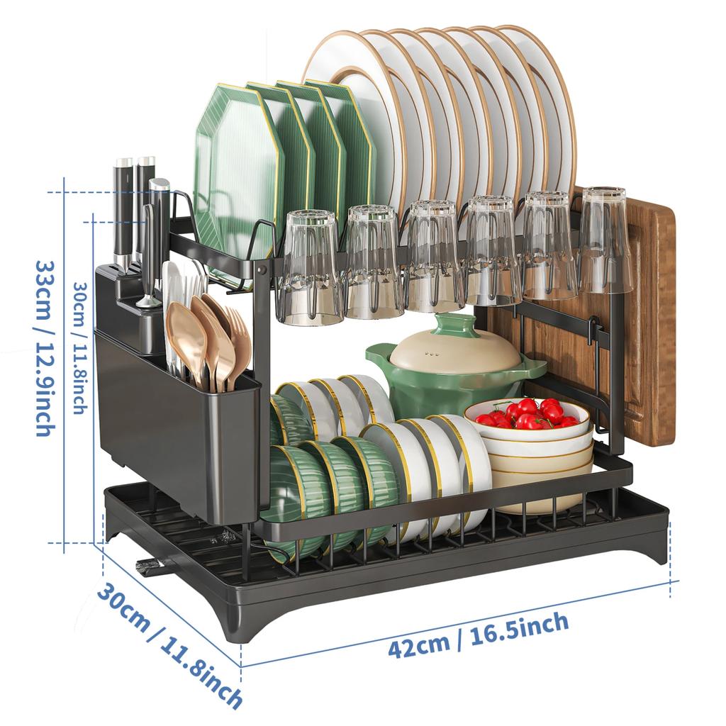 2 tier,dish drying rack,Cutlery rack with spout and draining tray,cutlery holder,cup holder,kitchen countertop storage rack