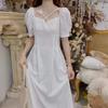 French Forest Style Square Neck White Dress - Waist-Cinching, Slimming, Gentle Summer Fairy Dress