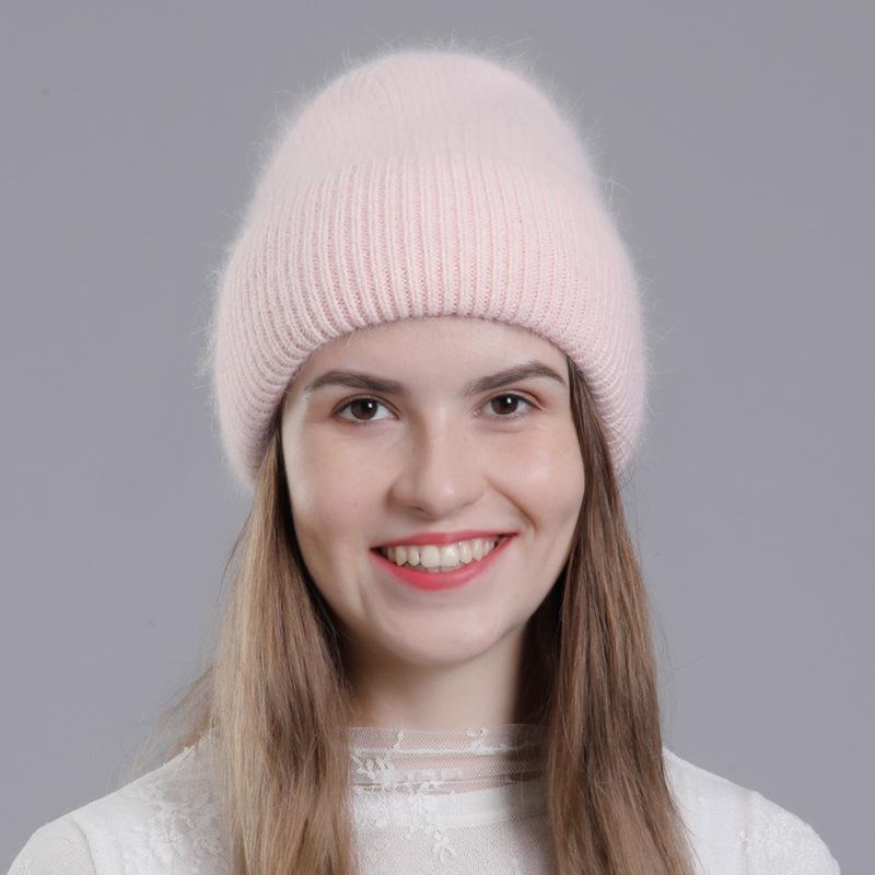 Korean Style Rabbit Fur Knit Hat for Women - Fashionable Autumn/Winter Headband with Earmuffs