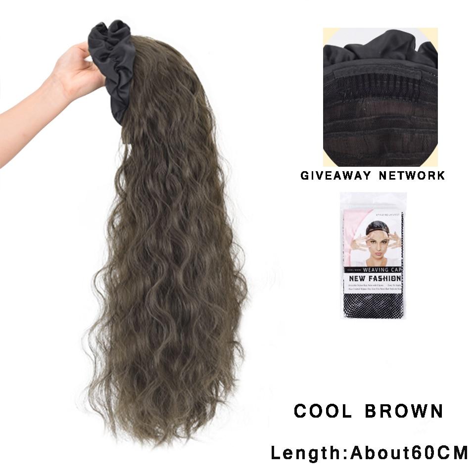 Synthetic Long Wavy Headband Wig Black Brown Women's With Twist Braid Hairband Accessories Natural Half Wig