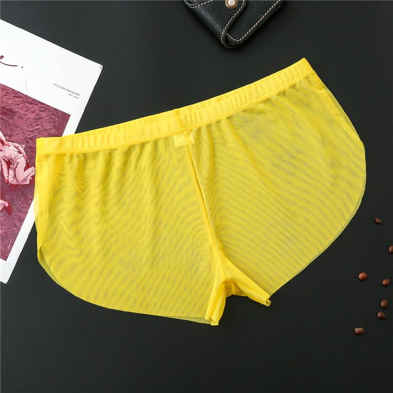 Men's Breathable Ice Silk Sleep Shorts with Side Slits