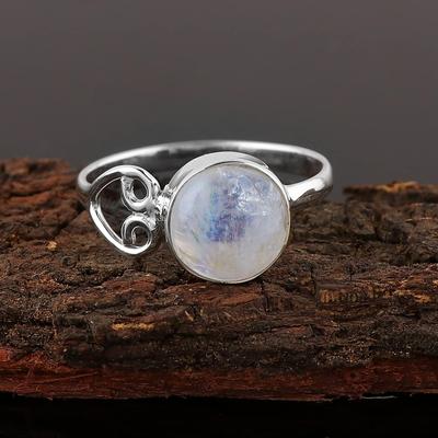 Bague en pierre de lune ronde, argent sterling 925 massif, faite main, bague tendance, bague femme, bijoux en argent