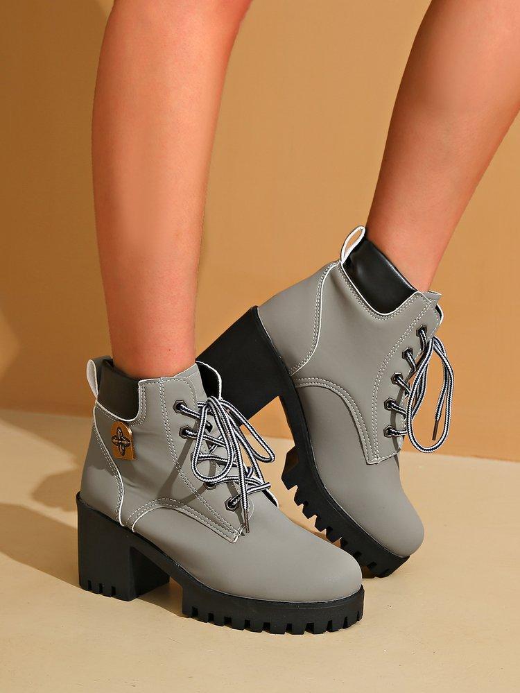 Frühling Herbst Mode Damen Plateau Hoher Absatz Runde Spitze Übergröße Schuhe für Damen 35-42 Stiefelette Rutschfeste Schuhe