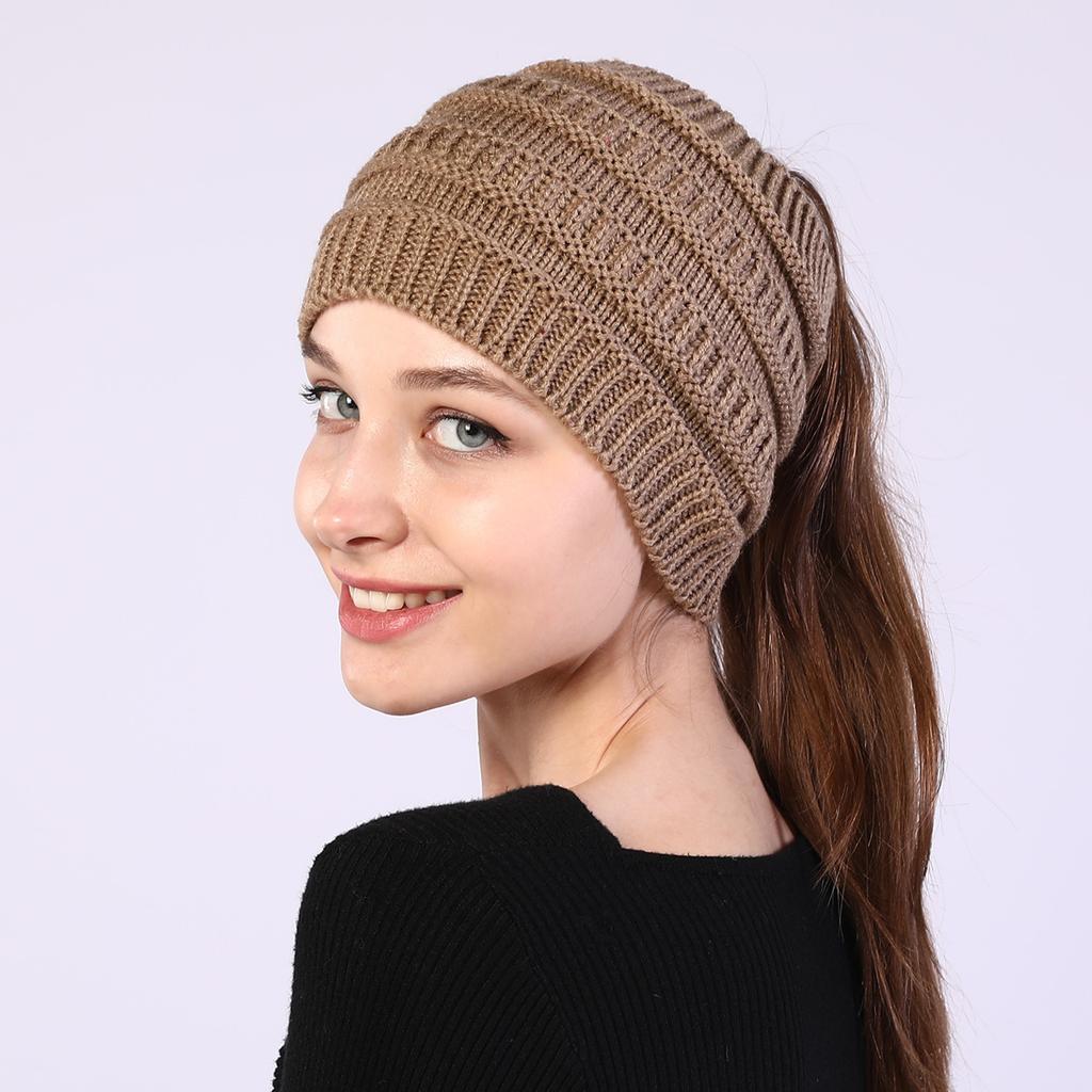 New Autumn and Winter Women's Knitted Hair Band Widened Face Wash Head Cover Empty Top Ponytail Woolen Hat