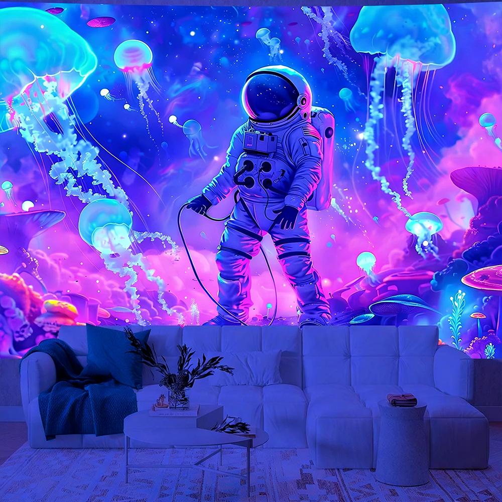 Neon Astronaut Tapestry For Vivid Decor Uv Reaction Tapestry Background Decoration Wall Hanging Bedroom Party Decoration