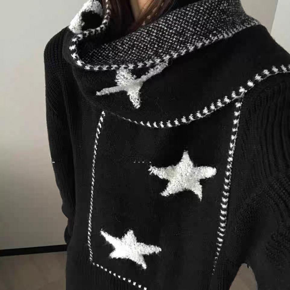 Star niche design knitted scarf women's winter warmth Korean versatile student couple scarf